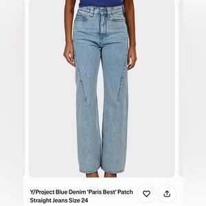 Y/Project Blue Denim 'Paris Best' Patch Straight Jeans Size 24